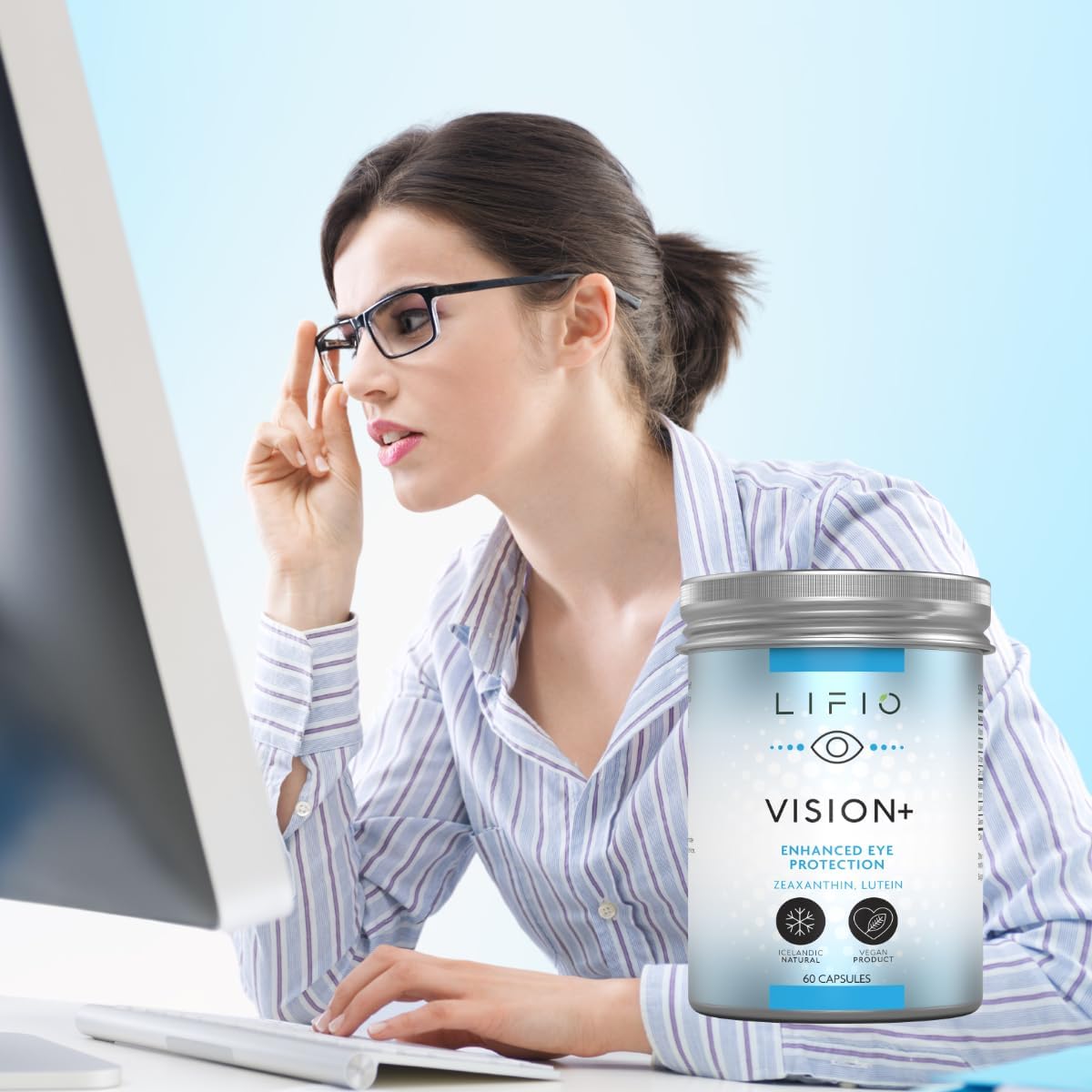 60 Capsules of Lifio Vision+ Eye Protection with Icelandic Astaxanthin, Zeaxanthin, and Lutein - Vegan formula