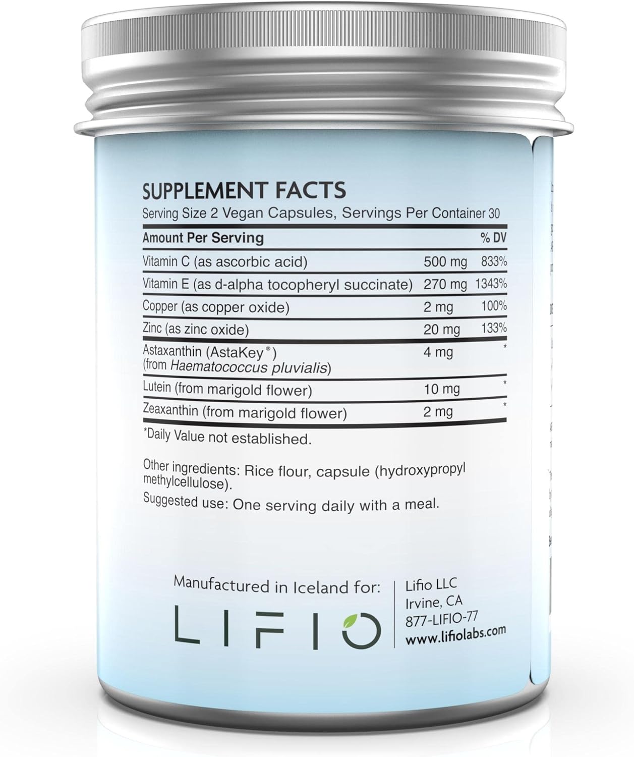 60 Capsules of Lifio Vision+ Eye Protection with Icelandic Astaxanthin, Zeaxanthin, and Lutein - Vegan formula