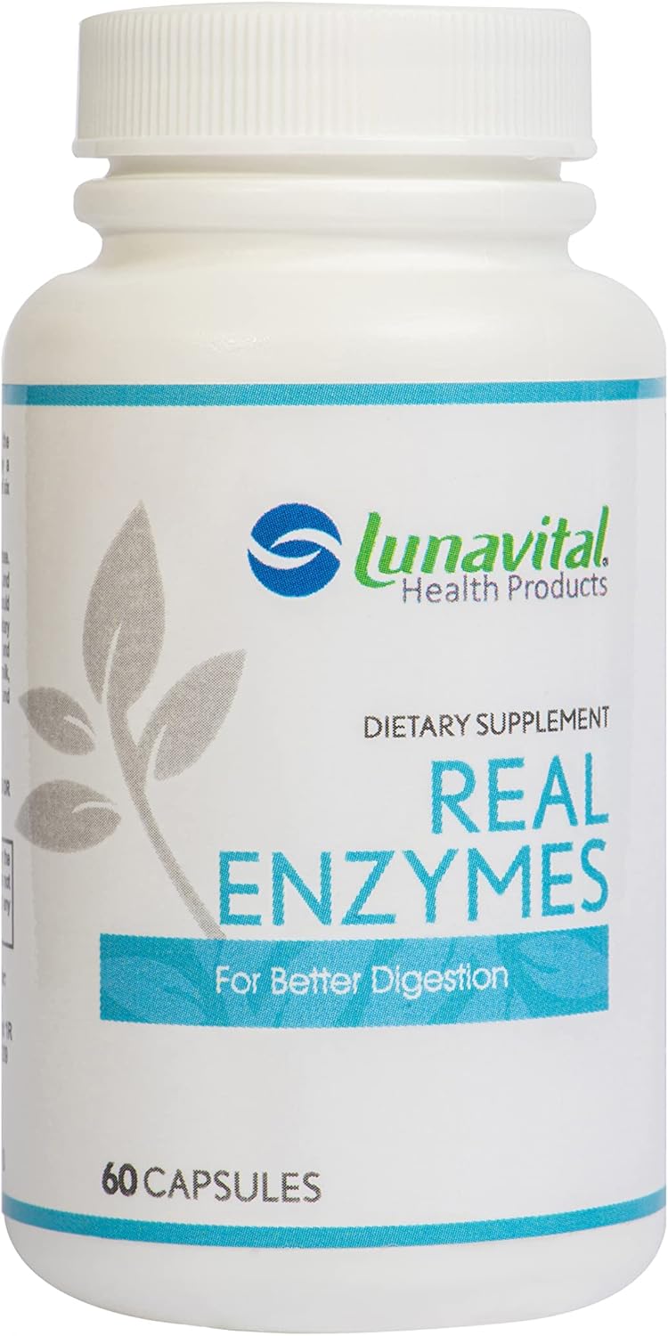 60 Capsules of Lunavital Real Enzymes for Improved Digestion - Dietary Supplement
