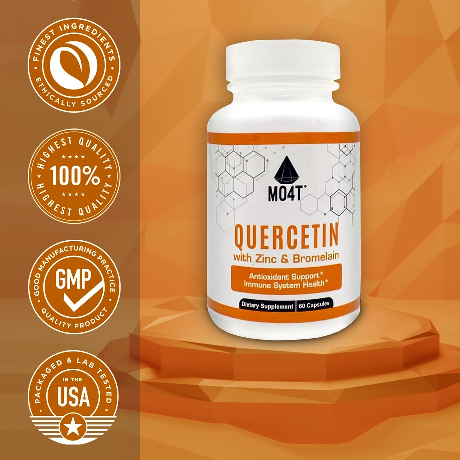 60 Capsules of MO4T Quercetin & Bromelain with Zinc for Immune System Support and Antioxidant Health - 1050 mg Potent Dietary Supplement Formula