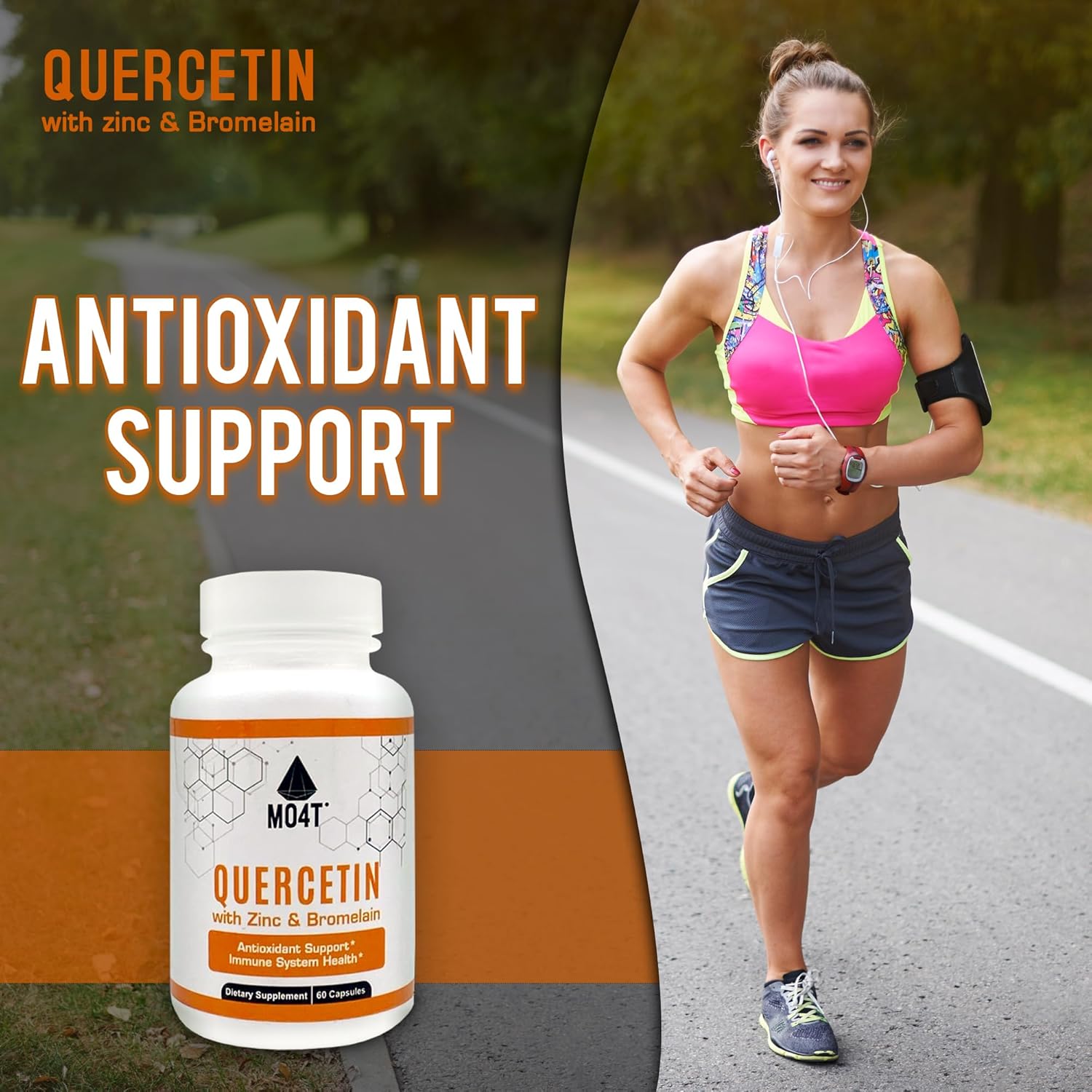 60 Capsules of MO4T Quercetin & Bromelain with Zinc for Immune System Support and Antioxidant Health - 1050 mg Potent Dietary Supplement Formula