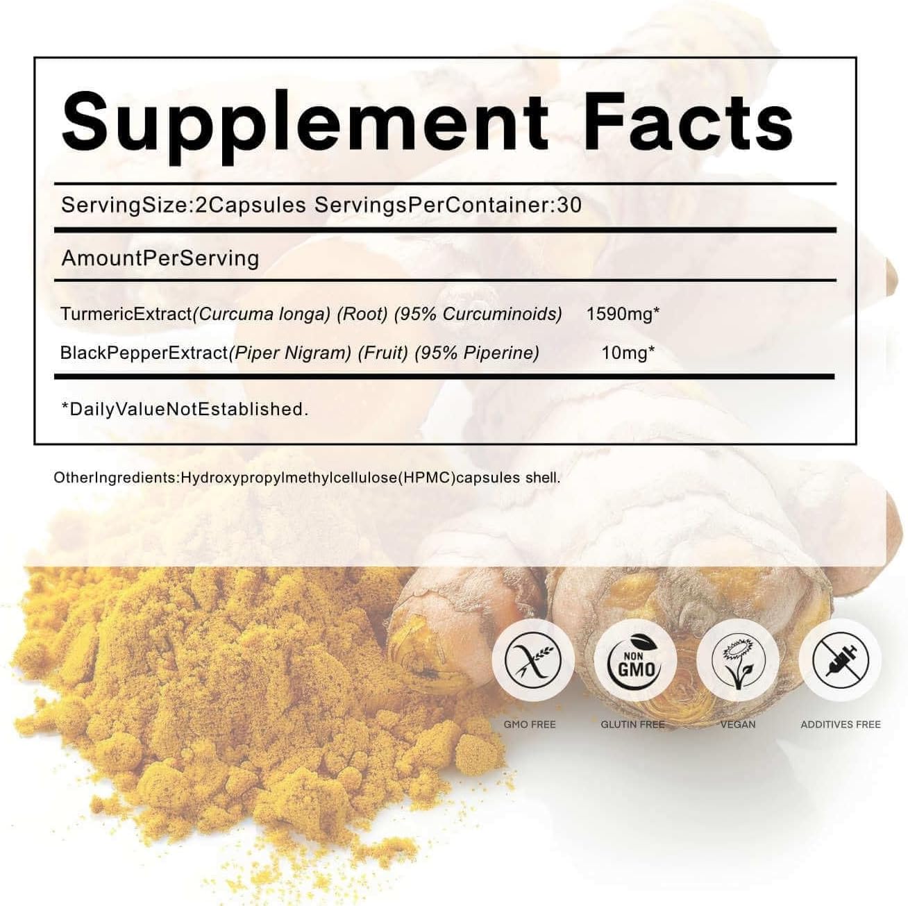 60 Capsules of Nutriherbs Turmeric Curcumin with Piperine for Enhanced Absorption and Wellness