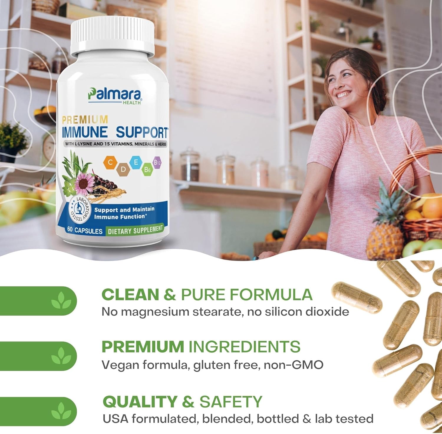 60 Capsules of Palmara Health Premium Immune Support Supplement - Pack of 2