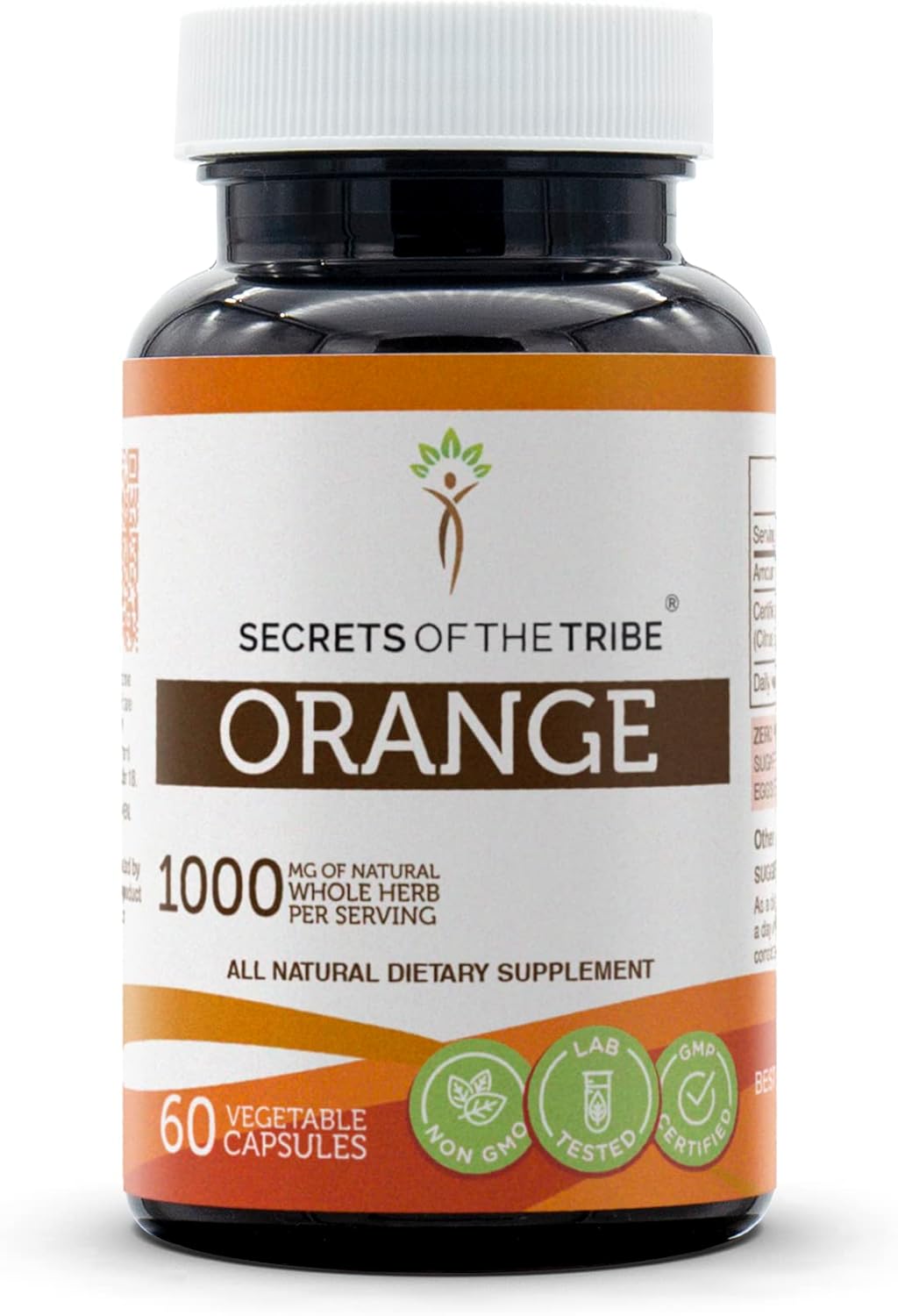 60 Capsules of Secrets of the Tribe Orange Dried Peel Supplement - 1000mg of Citrus Sinensis Peel per Capsule