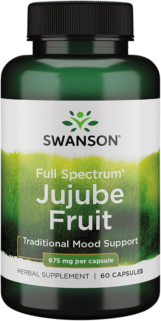 60 Capsules of Swanson Jujube Fruit Herbal Supplement for Stress & Mood Support - 675mg Each - Natural Formula for Calm & Relaxation