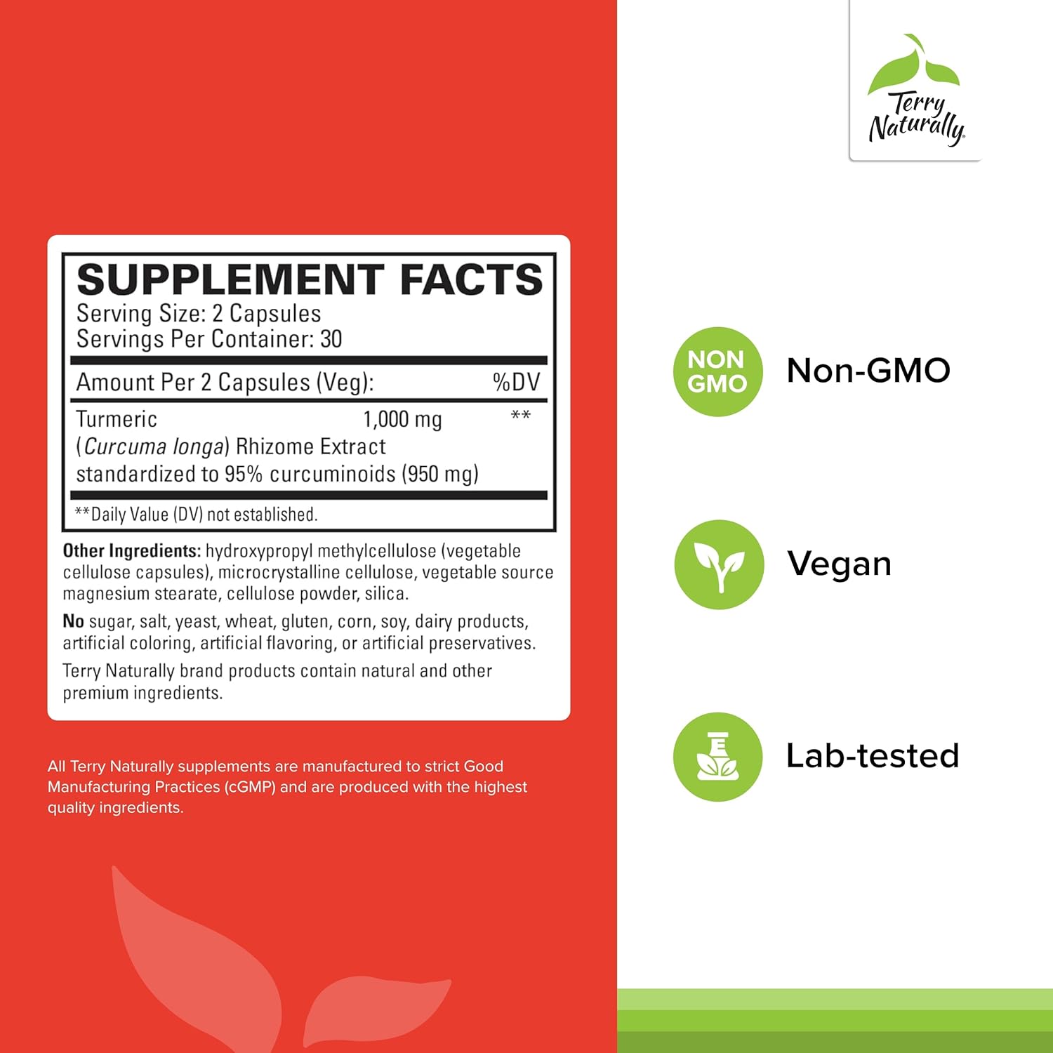 60 Capsules of Terry Naturally Turmeric 50X Extra Strength Formula - Vegan, Non-GMO - 30 Servings