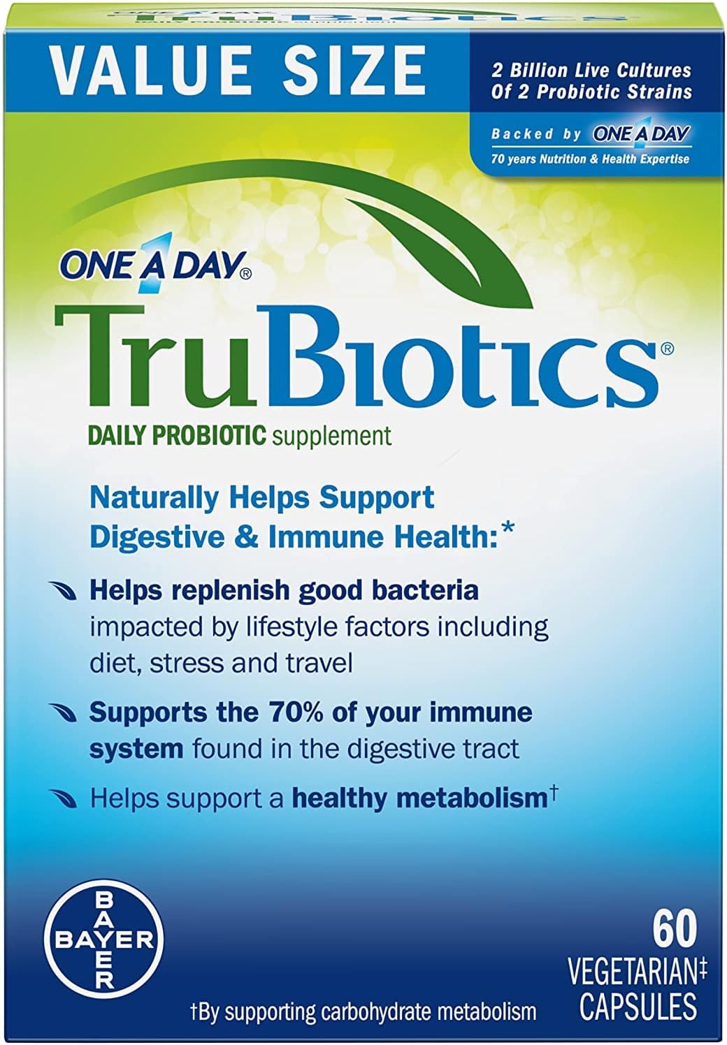 60 Capsules of TruBiotics Daily Probiotic - Gluten and Soy Free Digestive and Immune Health Support for Men and Women