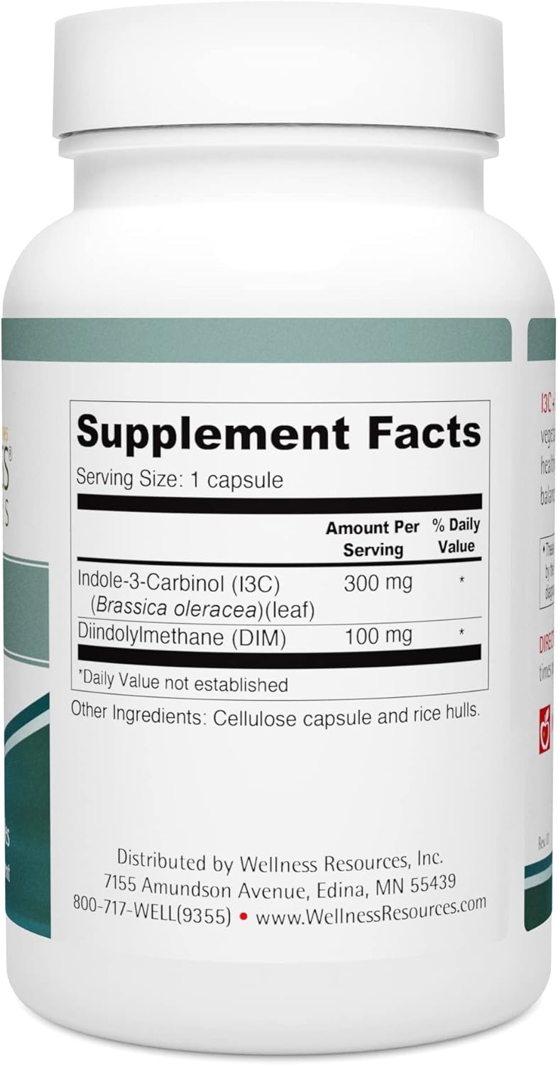 60 Capsules of Wellness Resources I3C + DIM - Supports Healthy Estrogen Metabolism & Detox - 300mg I3C + 100mg DIM - Vegan & Gluten-Free