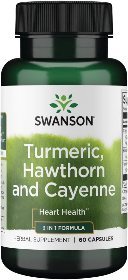 60 Capsules Swanson Full Spectrum Turmeric with Hawthorn & Cayenne - Herbal Supplement for Overall Wellness