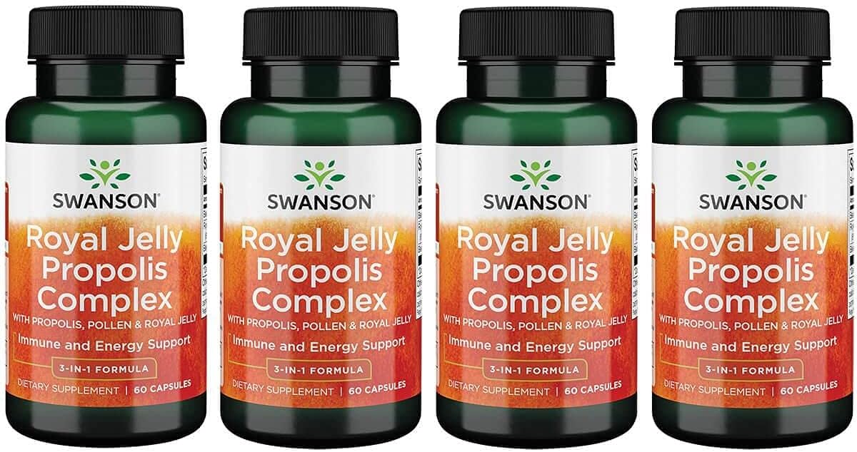 60 Capsules Swanson Royal Jelly Propolis Complex (4 Pack) - Boost Immune System & Overall Health - Natural Antioxidant & Anti-Inflammatory Properties