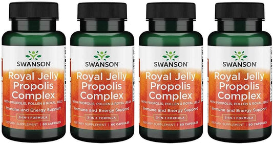 60 Capsules Swanson Royal Jelly Propolis Complex (4 Pack) - Boost Immune System & Overall Health - Natural Antioxidant & Anti-Inflammatory Properties