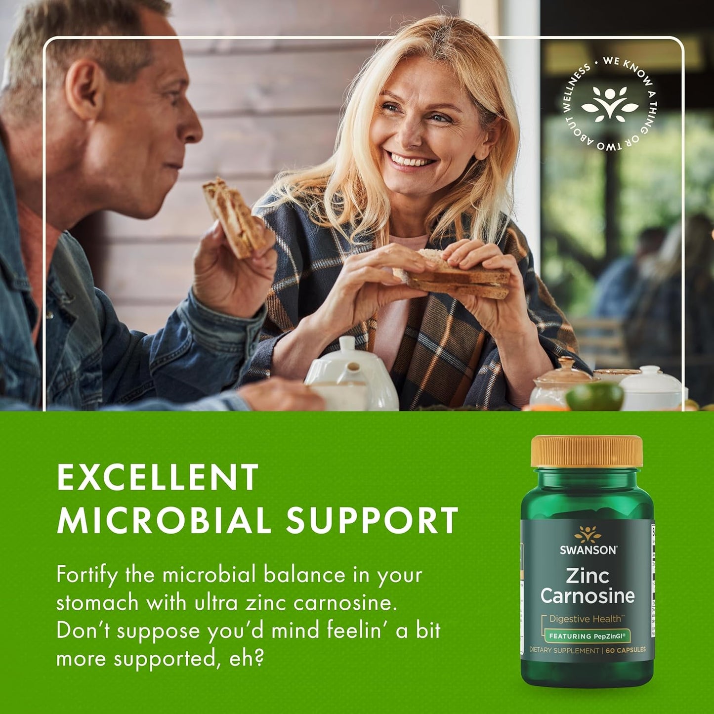 60 Capsules Swanson Ultra Zinc Carnosine (PepZinGI) - Natural Supplement for Gastric Health, Digestive Support, Stomach Microbial Balance