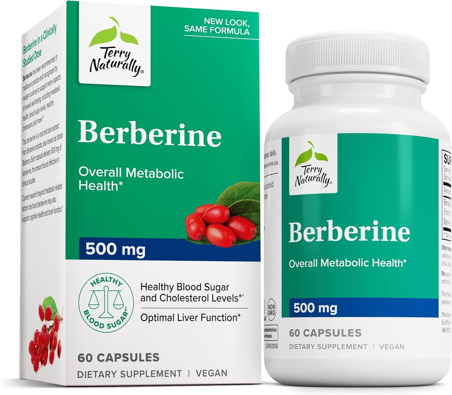 60 Capsules Terry Naturally Berberine for Improved Metabolic Health - Non-GMO, Vegan, Gluten Free - 60 Servings