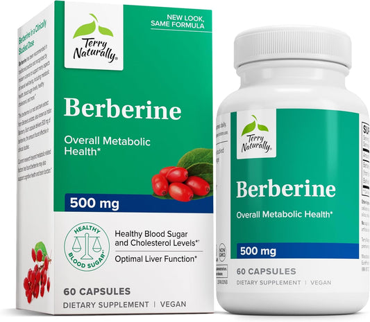 60 Capsules Terry Naturally Berberine for Improved Metabolic Health - Non-GMO, Vegan, Gluten Free - 60 Servings