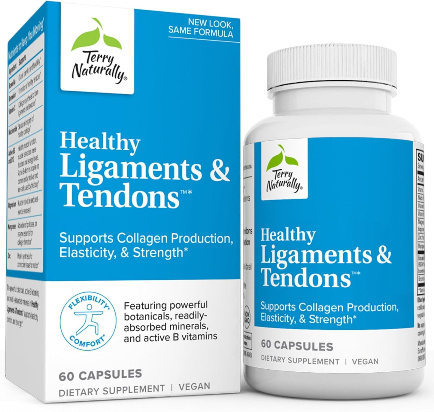 60 Capsules Terry Naturally Ligaments & Tendons Support - Collagen Production, Elasticity, & Strength - Non-GMO, Vegan, Gluten Free - 30 Servings