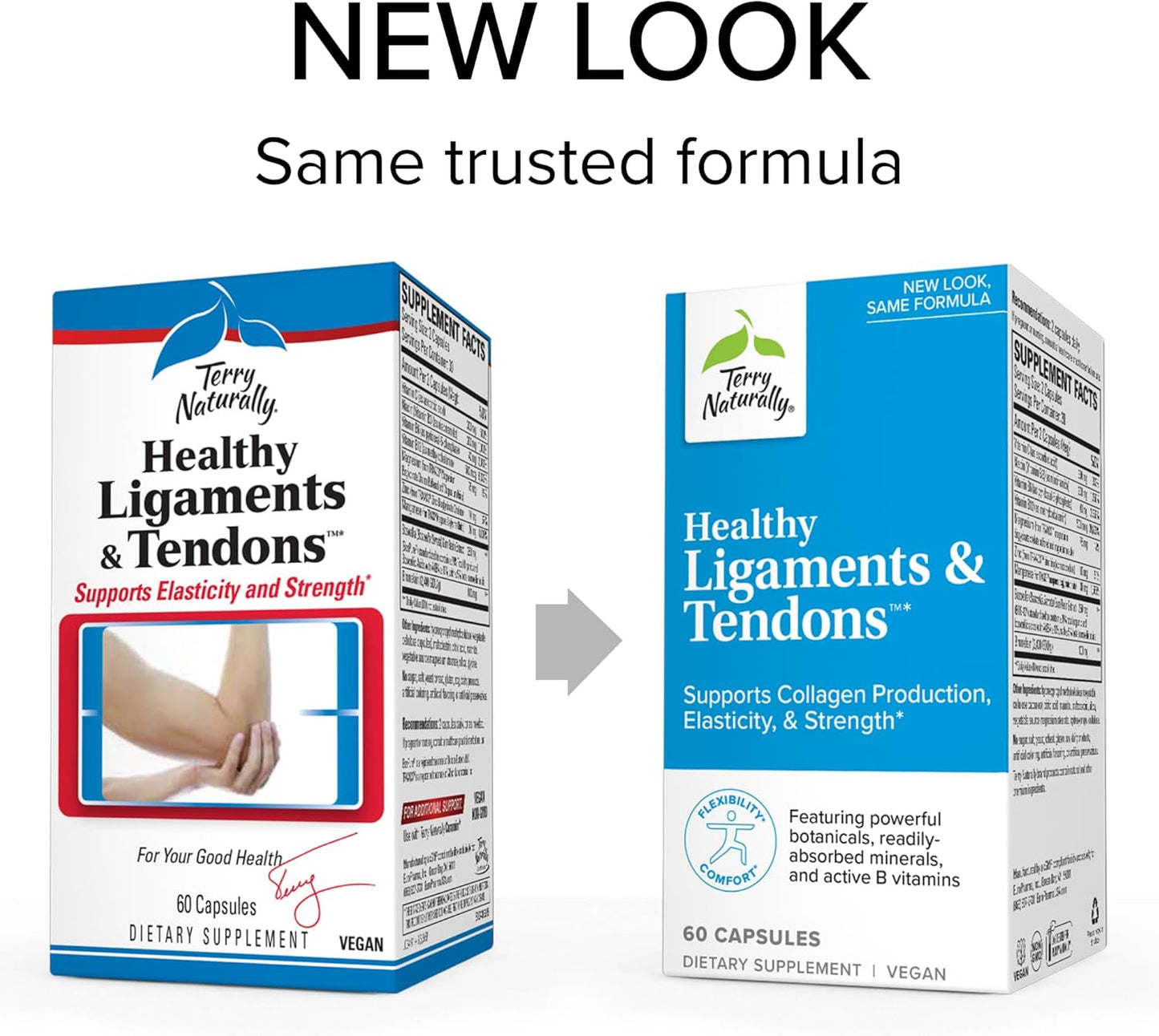 60 Capsules Terry Naturally Ligaments & Tendons Support - Collagen Production, Elasticity, & Strength - Non-GMO, Vegan, Gluten Free - 30 Servings