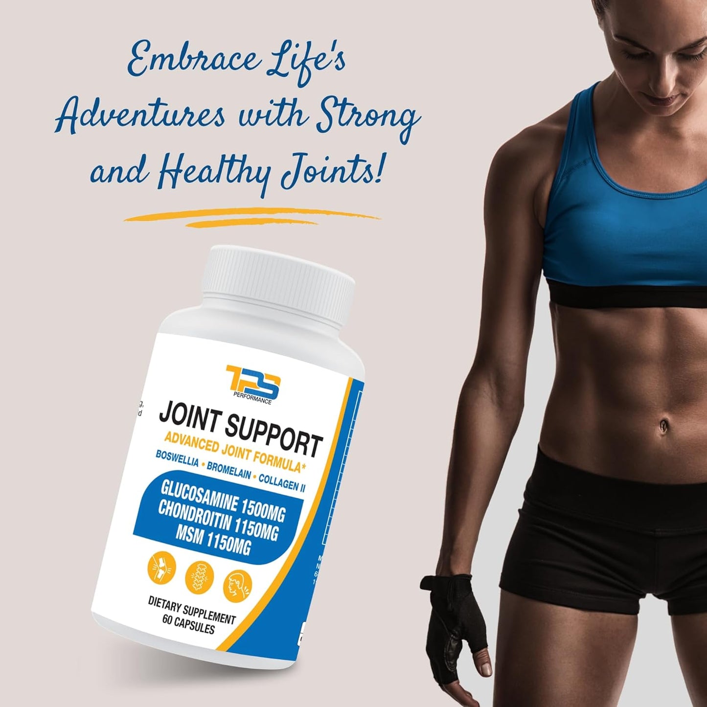 60 Capsules TPS PERFORMANCE Joint Support Supplement with Glucosamine, Chondroitin, MSM