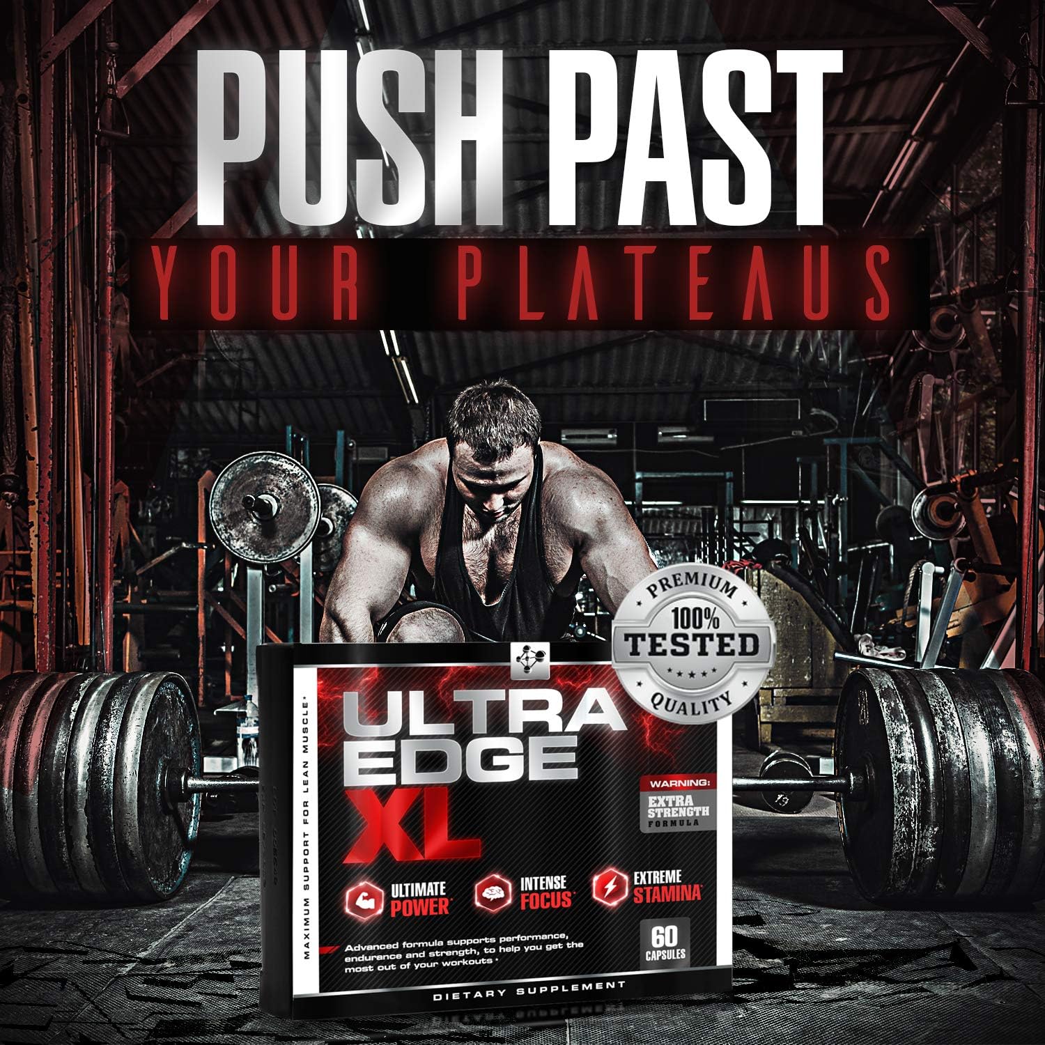 60 Capsules Ultra Edge XL BCAA Bodybuilding Supplement for Muscle Growth & Recovery with Amino Acids - Nitric Oxide Booster & Intensified Workouts