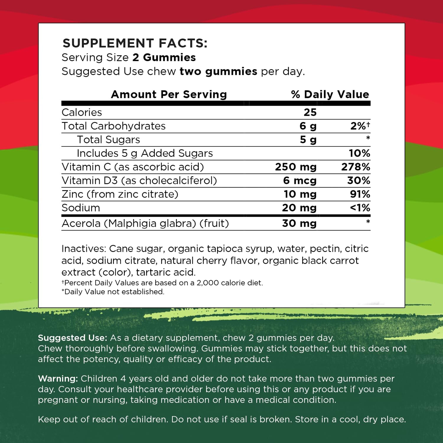 60 Cherry Gummies with Acerola, Zinc, Vitamin C & D for Immune Support