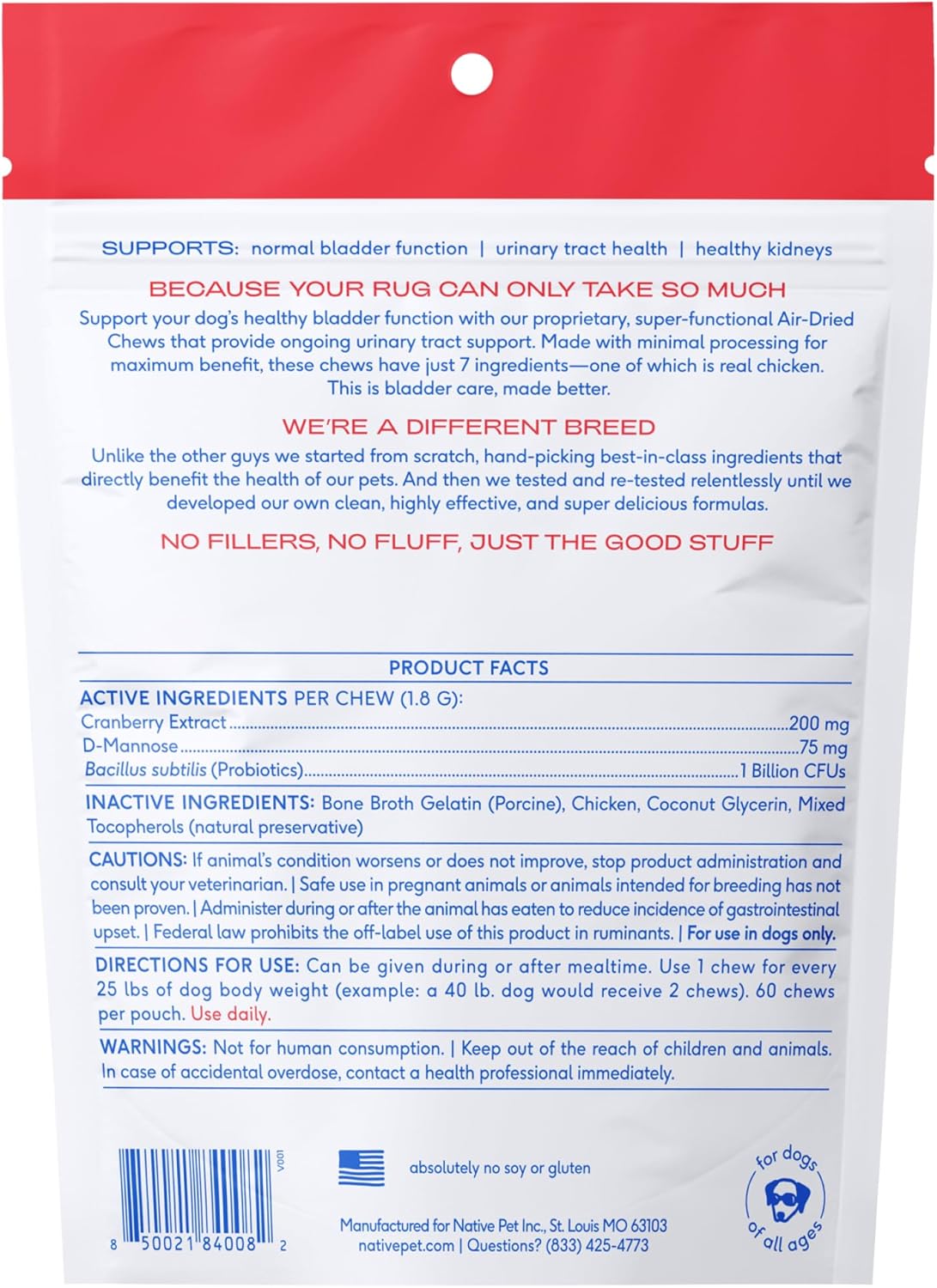 60 Chicken Cranberry Chews for Dog & Cat UTI - Natural UTI Treatment - Bladder Control & Pet Health Support - Urinary Tract Infection Relief