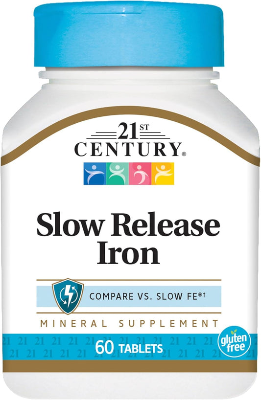 60 Count 21st Century Slow Release Iron Tablets for Improved Iron Absorption
