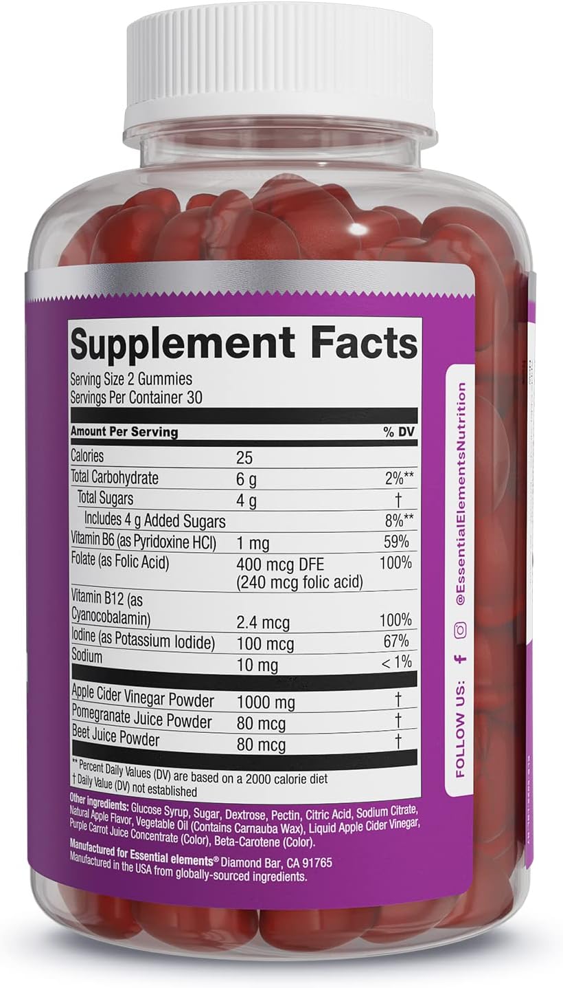 60 Count (3 Pack) Apple Cider Vinegar Gummies with Essential Mother Elements