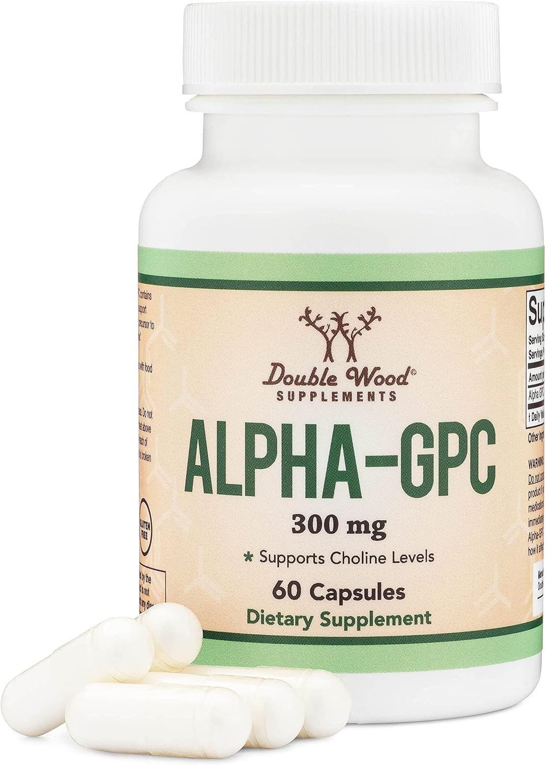 60 Count Alpha GPC Choline Capsules - 600mg Servings - Brain Support Aid for Focus, Memory, Motivation, Energy - Made in USA - Brain Support Supplement by Double Wood Supplements