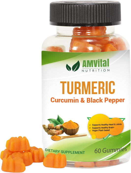 60 Count AMVital Turmeric Gummies with Curcumin and Black Pepper for Joint Support