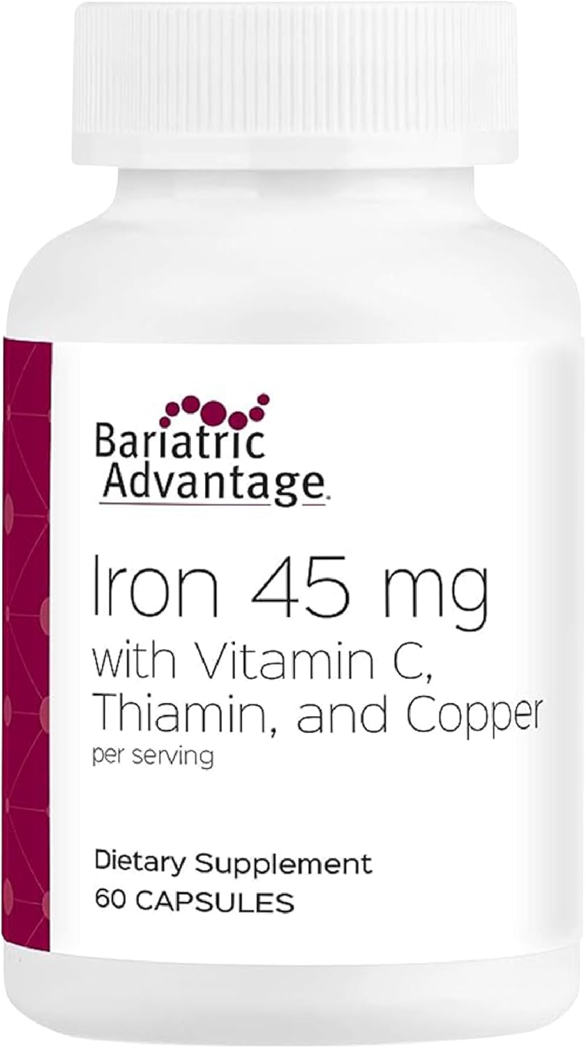 60 Count Bariatric Advantage Iron Supplement with Vitamin C, Thiamin, and Copper for Enhanced Absorption and Digestibility for Gastric Surgery Patients