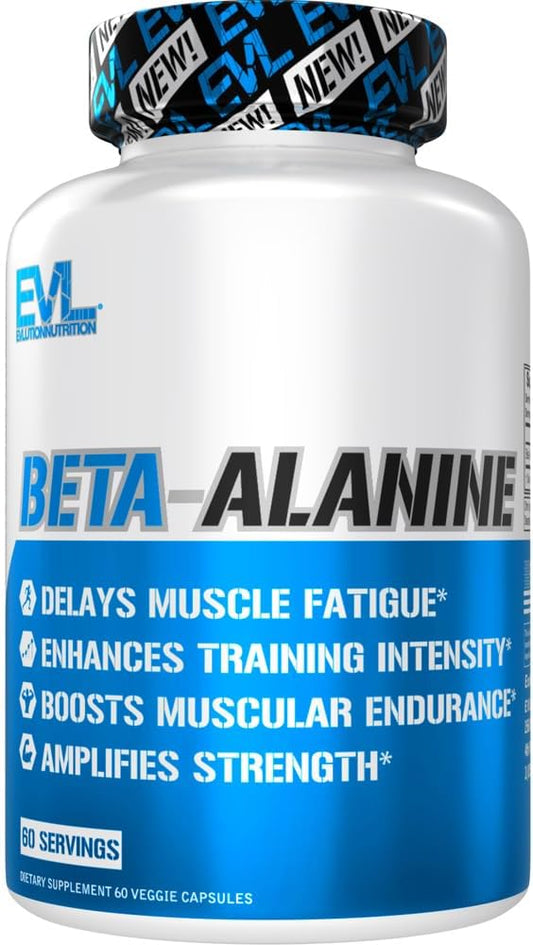 60 Count Beta-Alanine Capsules for Enhanced Training Intensity - Muscle Fatigue Delay, Endurance Boost, Strength Amplification - Men & Women Supplement by Evlution Nutrition