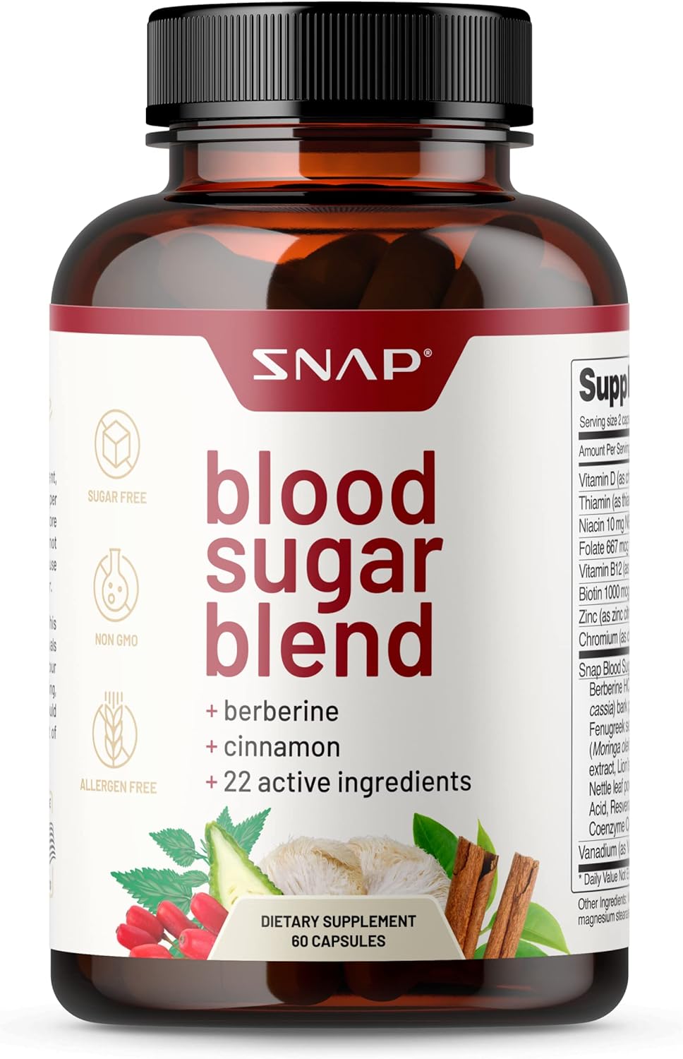 60 Count Blood Sugar Support Blend by Snap Supplements - Promotes Healthy Blood Sugar Levels