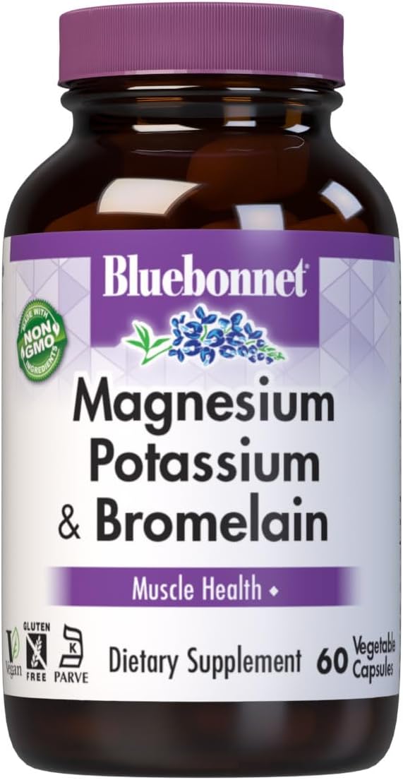 60 Count BlueBonnet Magnesium Potassium Plus Bromelain Capsules for Vegetarians