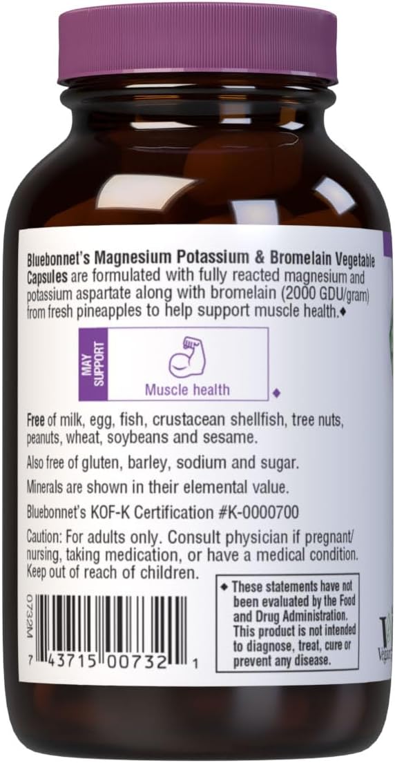 60 Count BlueBonnet Magnesium Potassium Plus Bromelain Capsules for Vegetarians