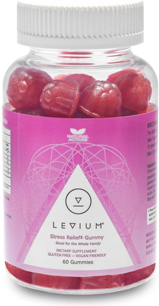 60 Count Bottle of Levium Calming Stress Relief Gummies for Natural Mood Boosting - 30 Day Supply