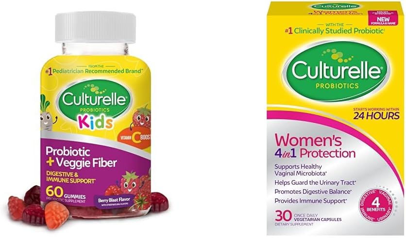 60 Count Culturelle Daily Probiotic & Veggie Fiber Gummies for Kids (Ages 3+) - Women’s 4-in-1 Probiotic Supplements - Supports Digestive & Vaginal Health
