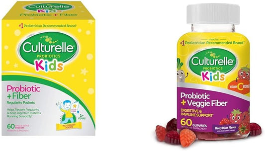 60 Count Culturelle Kids Probiotic + Fiber Packets and Gummies for Digestive & Immune Health
