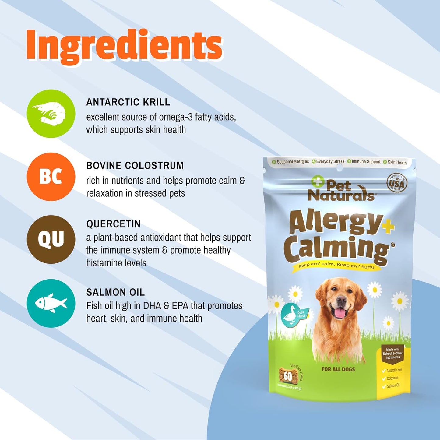 60 Count Duck Flavored Soft Chew Allergy Plus Calming Supplement for Dogs by Pet Naturals