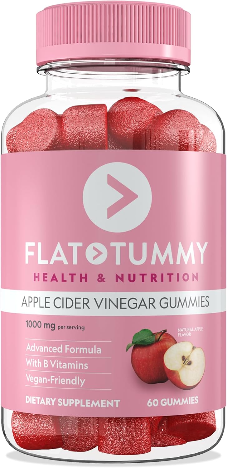 60 Count Flat Tummy Apple Cider Vinegar Gummies with Superfood Powders - Detox & Gut Health Support - Vegan & Non-GMO - Vitamins B6, B9, B12