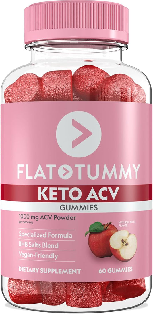 60 Count Flat Tummy Keto ACV Gummies with BHB Salts, Beet, and Pomegranate - Vegan, Non-GMO - Special Formula for Post GLP-1 Keto Support