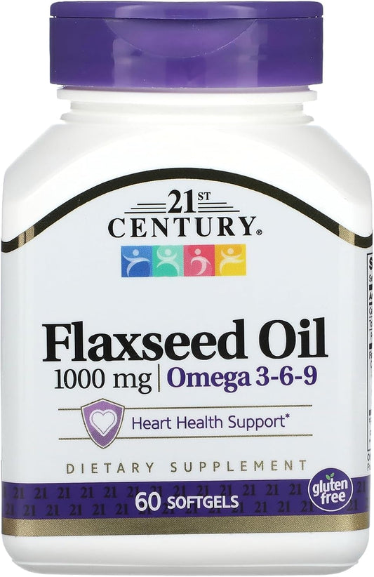 60 Count Flaxseed Oil Softgels - 1000 mg for 21st Century Health (22407)