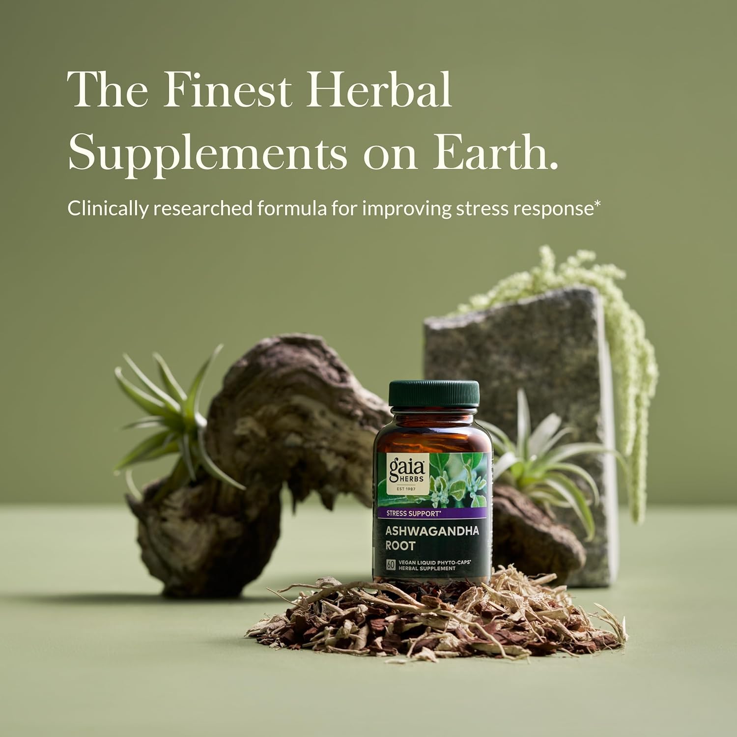 60-Count Gaia Herbs Ashwagandha Root Vegan Capsules - Stress Relief, Immune Support Supplement, Balanced Energy and Mood Boost