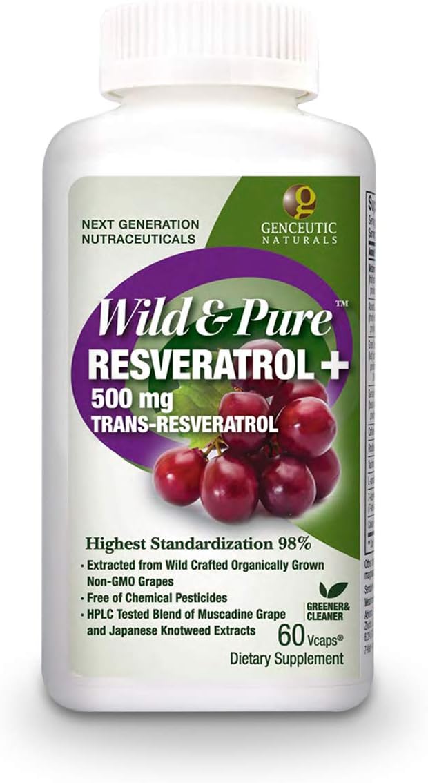 60-Count Genceutic Naturals Resveratrol Vegetarian Capsules for Heart Health & Anti-Ageing