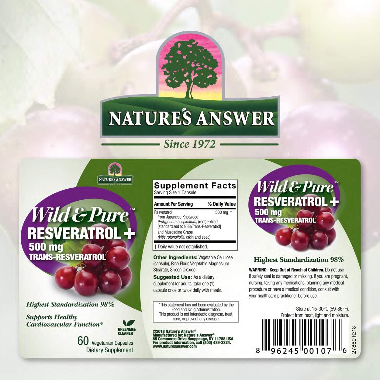 60-Count Genceutic Naturals Resveratrol Vegetarian Capsules for Heart Health & Anti-Ageing
