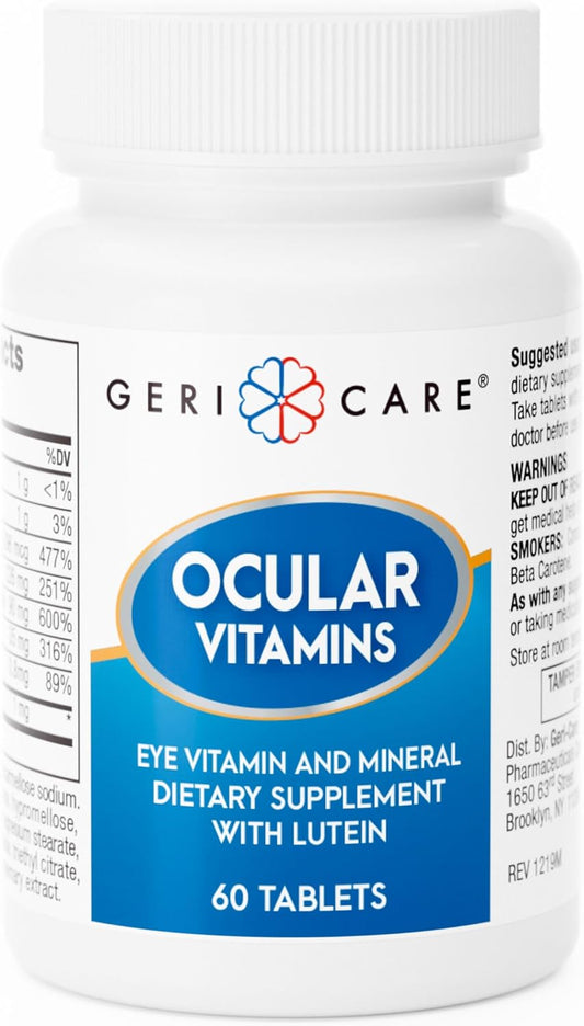 60-Count GeriCare Ocular Vitamins with Lutein - Eye Vitamins and Minerals Dietary Supplement Tablets