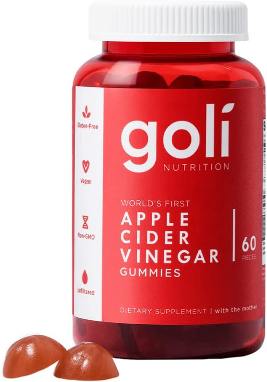 60-Count Goli Apple Cider Vinegar Gummy Vitamins with Vitamin B12 - Gelatin-Free, Gluten-Free, Vegan & Non-GMO