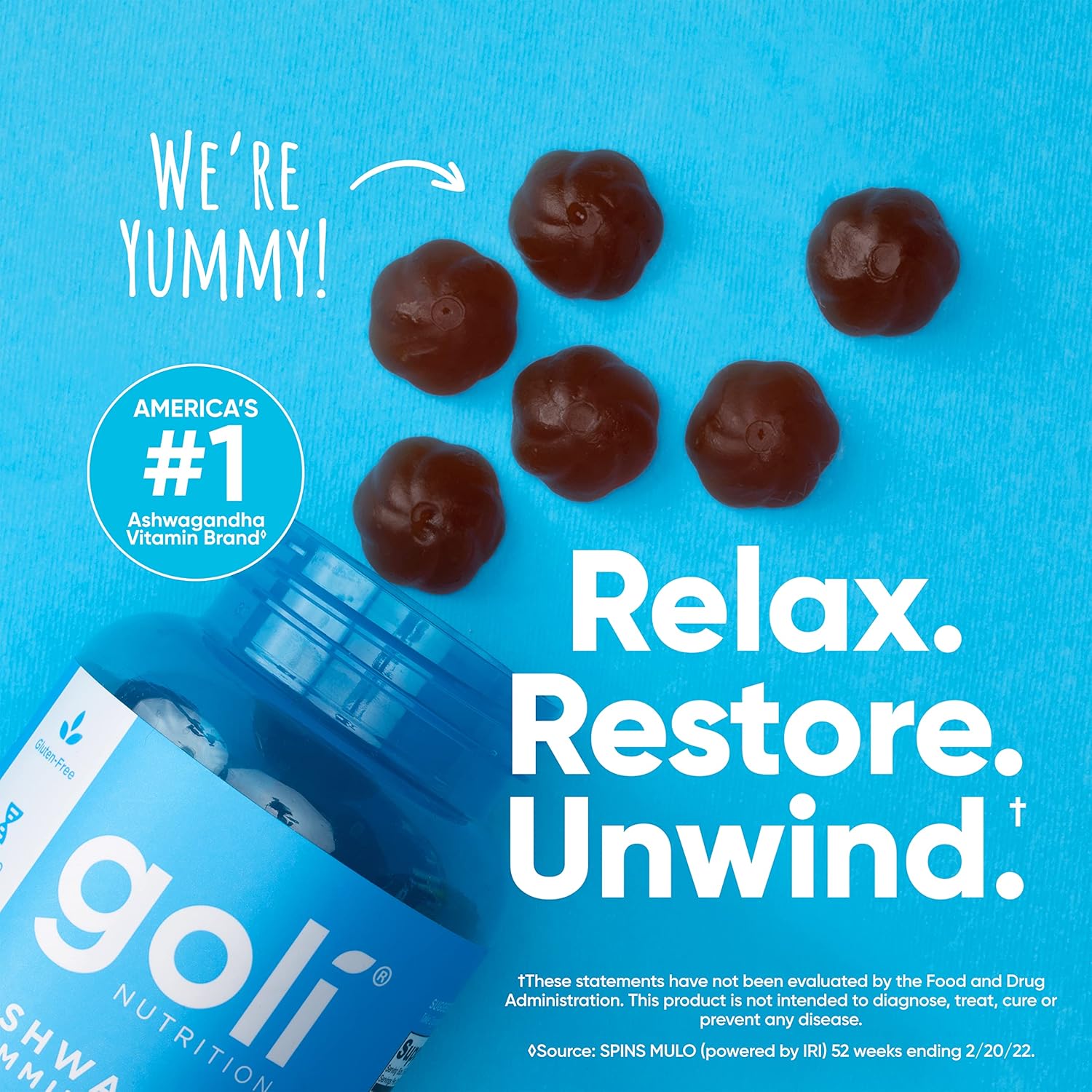 60-Count Goli Ashwagandha & Vitamin D Gummy with Mixed Berry, KSM-66, Vegan, Plant Based, Non-GMO, Gluten-Free & Gelatin Free - Relax, Restore, Unwind - Pack of 1