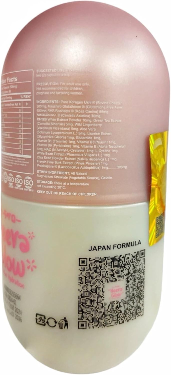 60 Count Heera Glow Absolute Hydration Glutathione Collagen Capsules - 20 in 1 Formula