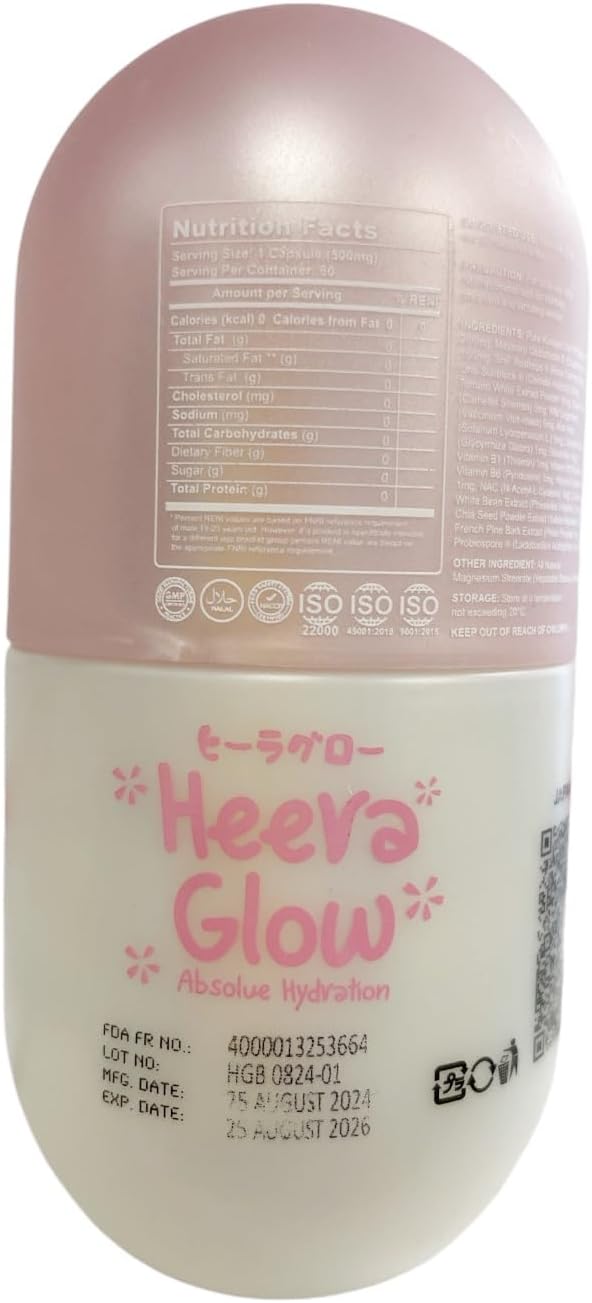60 Count Heera Glow Absolute Hydration Glutathione Collagen Capsules - 20 in 1 Formula