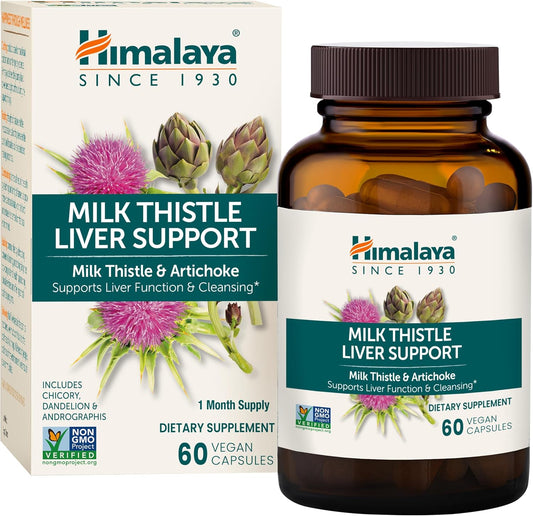 60 Count Himalaya Milk Thistle Liver Support Capsules - 350 mg with Artichoke, Chicory, Andrographis, Dandelion - Promotes Liver Health & Detoxification