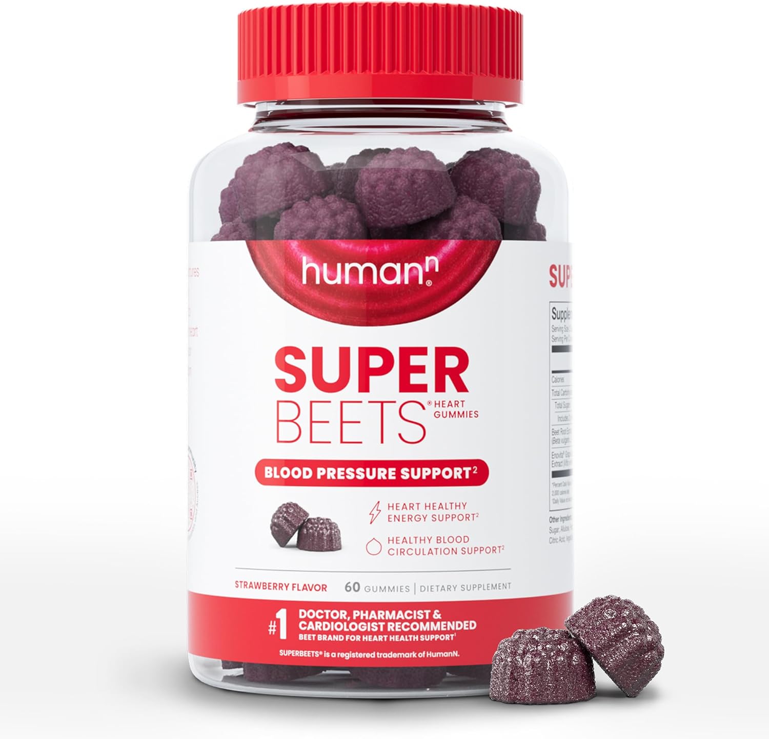 60-Count humanN SuperBeets Strawberry Heart Gummies with Beetroot & Grape Seed Extract
